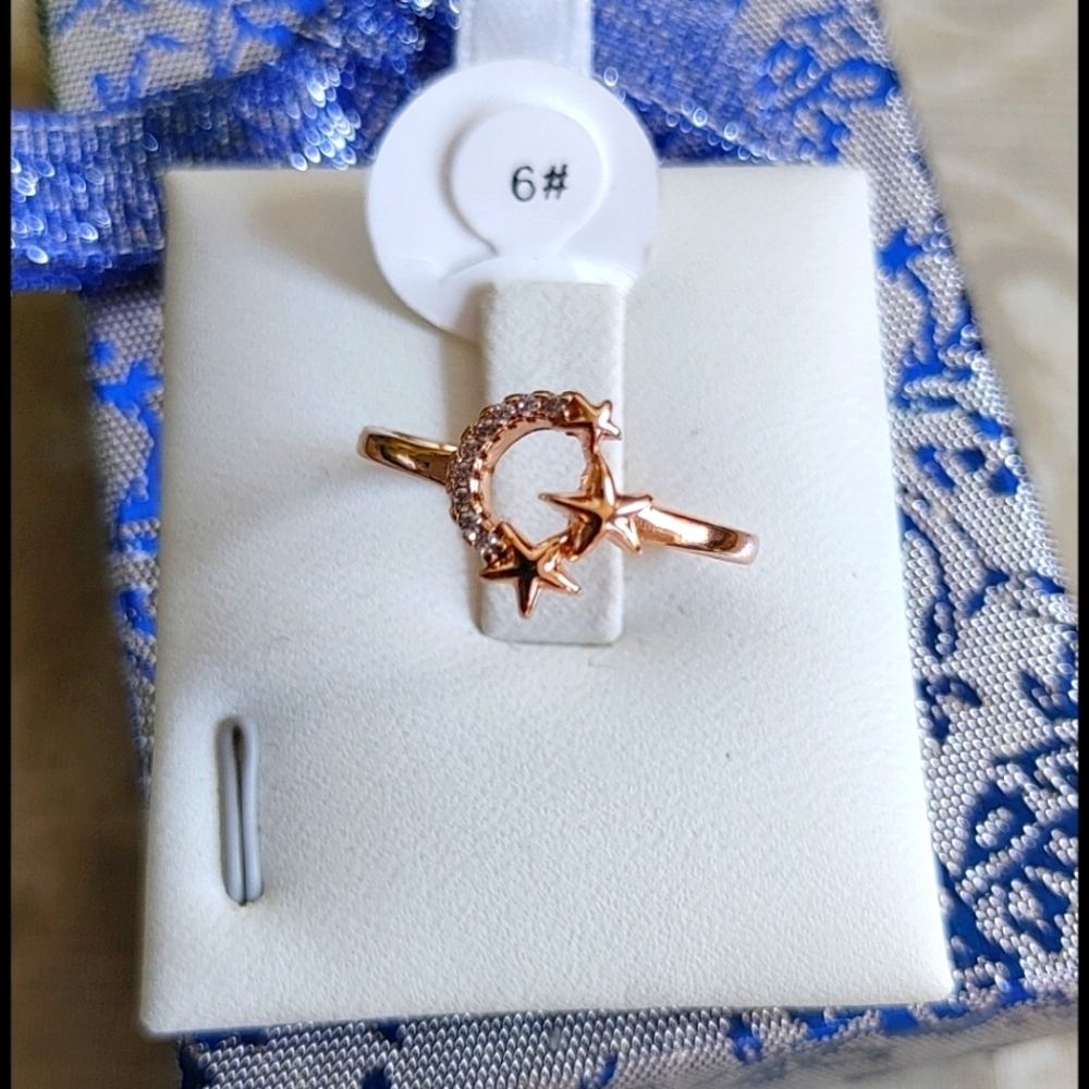 Gold Moon and Stars Ring
